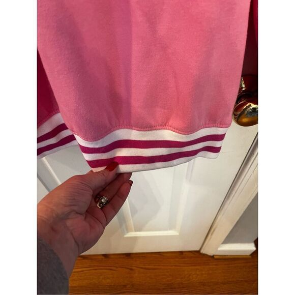 Barbie Pink Embroidered Logo Quarter Zip Sweatshirt sz L EUC - Picture 4 of 8